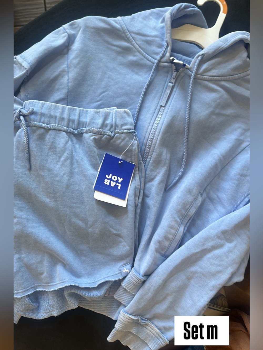JoyLab Blue Sweat shorts & Zip Hoodie Set